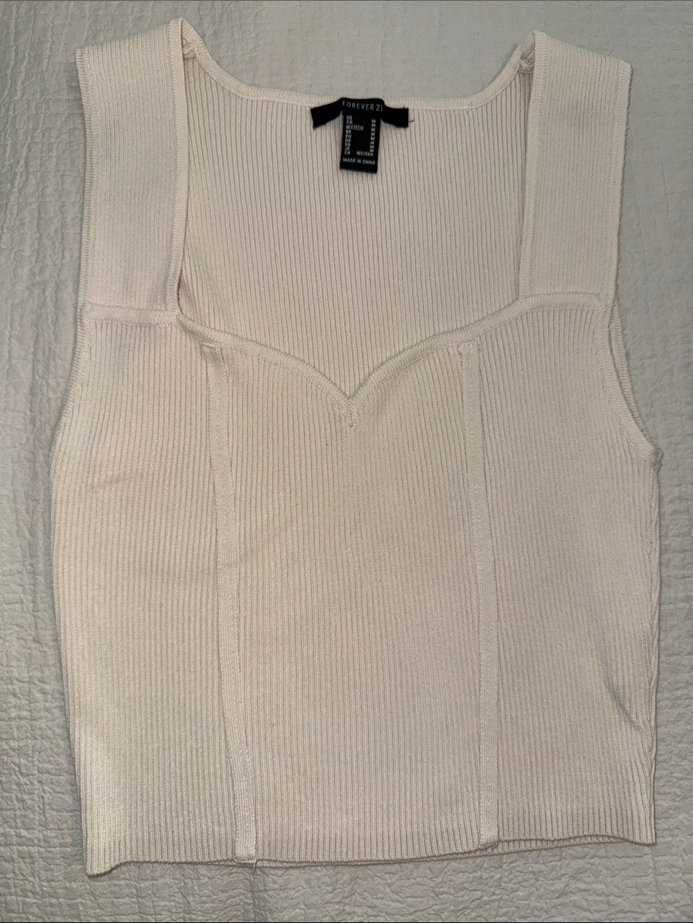 Forever 21 Cream Ribbed Sweetheart Tank
